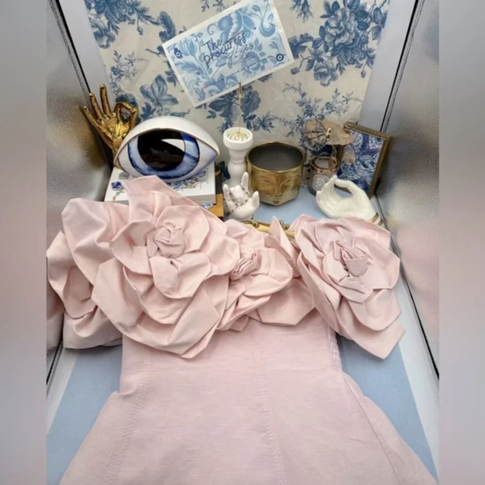 🆕 AJE 🧿 NWOT Etta Off Shoulder Linen Midi Dress, Pastel Pink - Sz AU 8 / Small - Picture 2 of 16